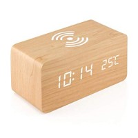 Mobile phone Qi Wireless charging wooden digital alarm clock with temperature